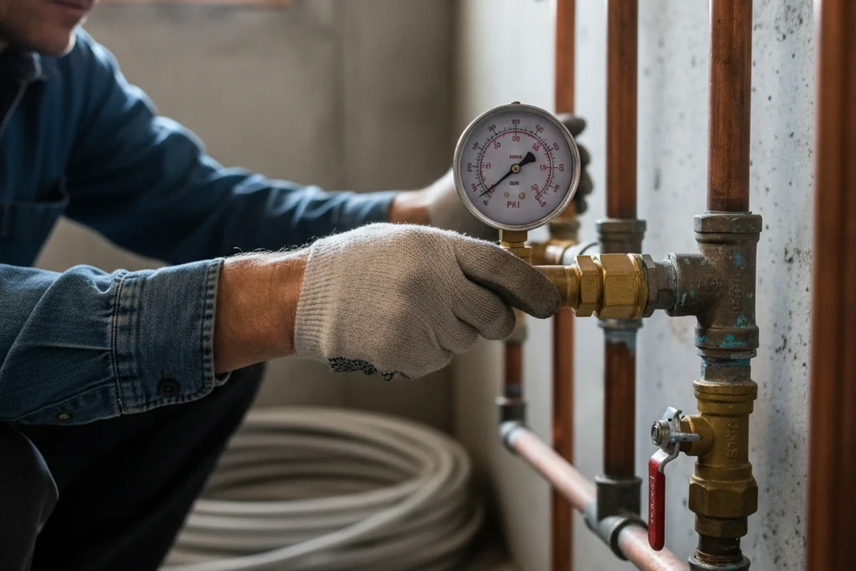 Pressure testing a repaired line during Water Line Repair in Purchase
